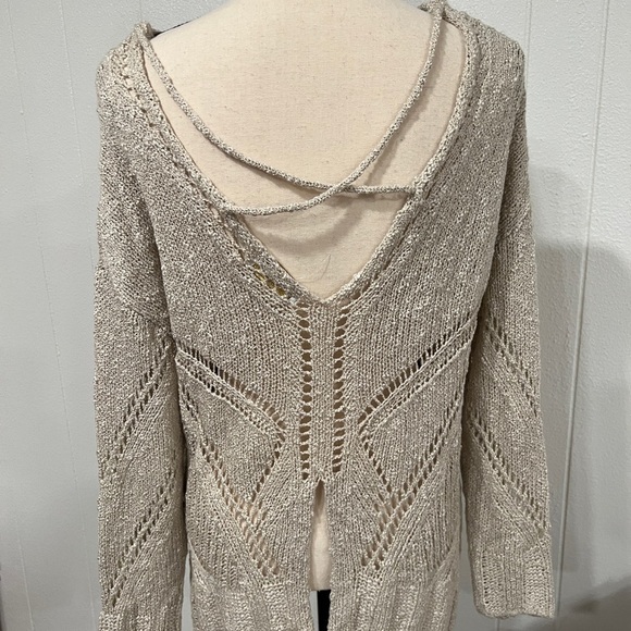 Braeve Anthologies crochet knit v neck with strap sweater tunic top - Picture 8 of 10